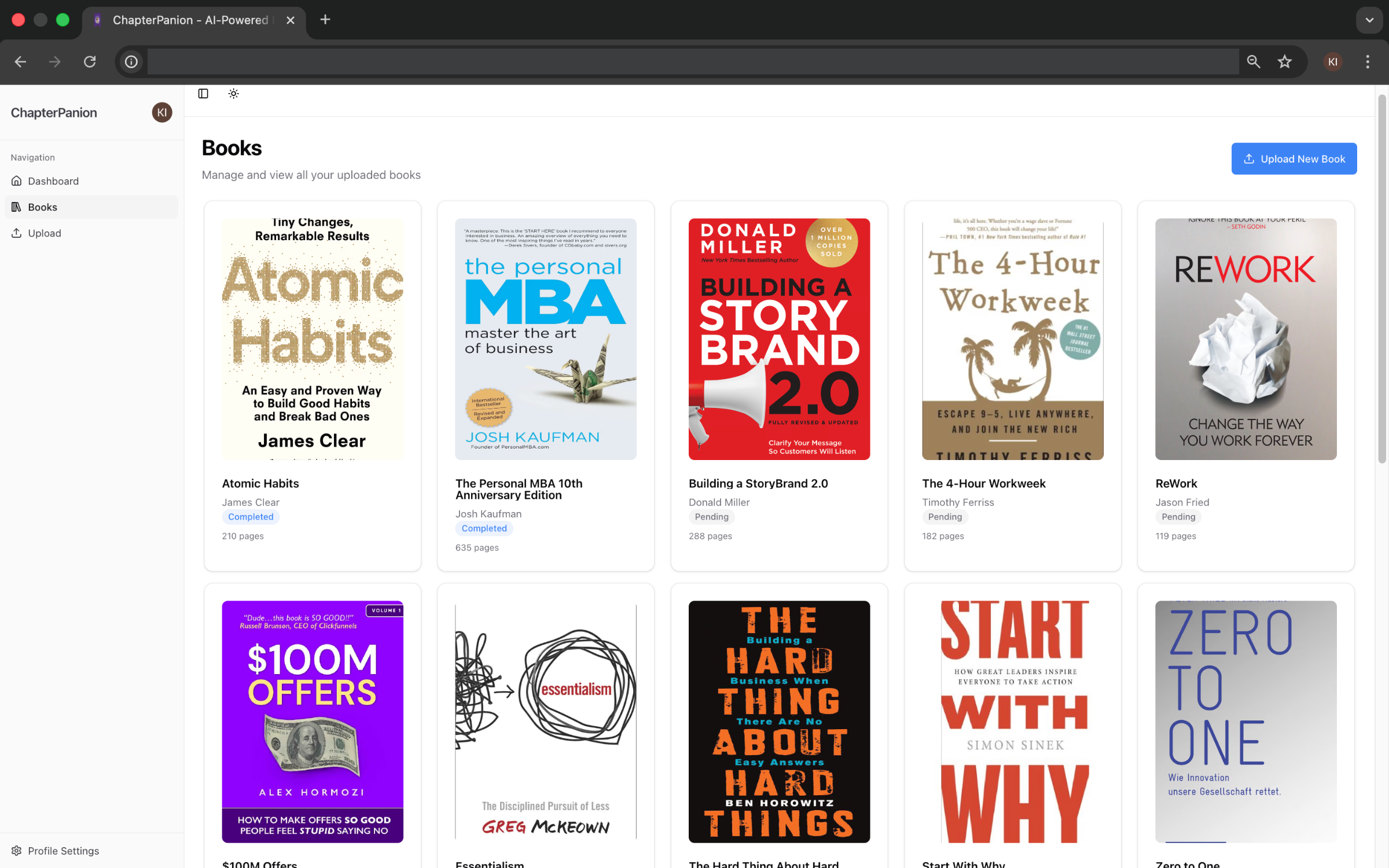 Detailed overview of your books