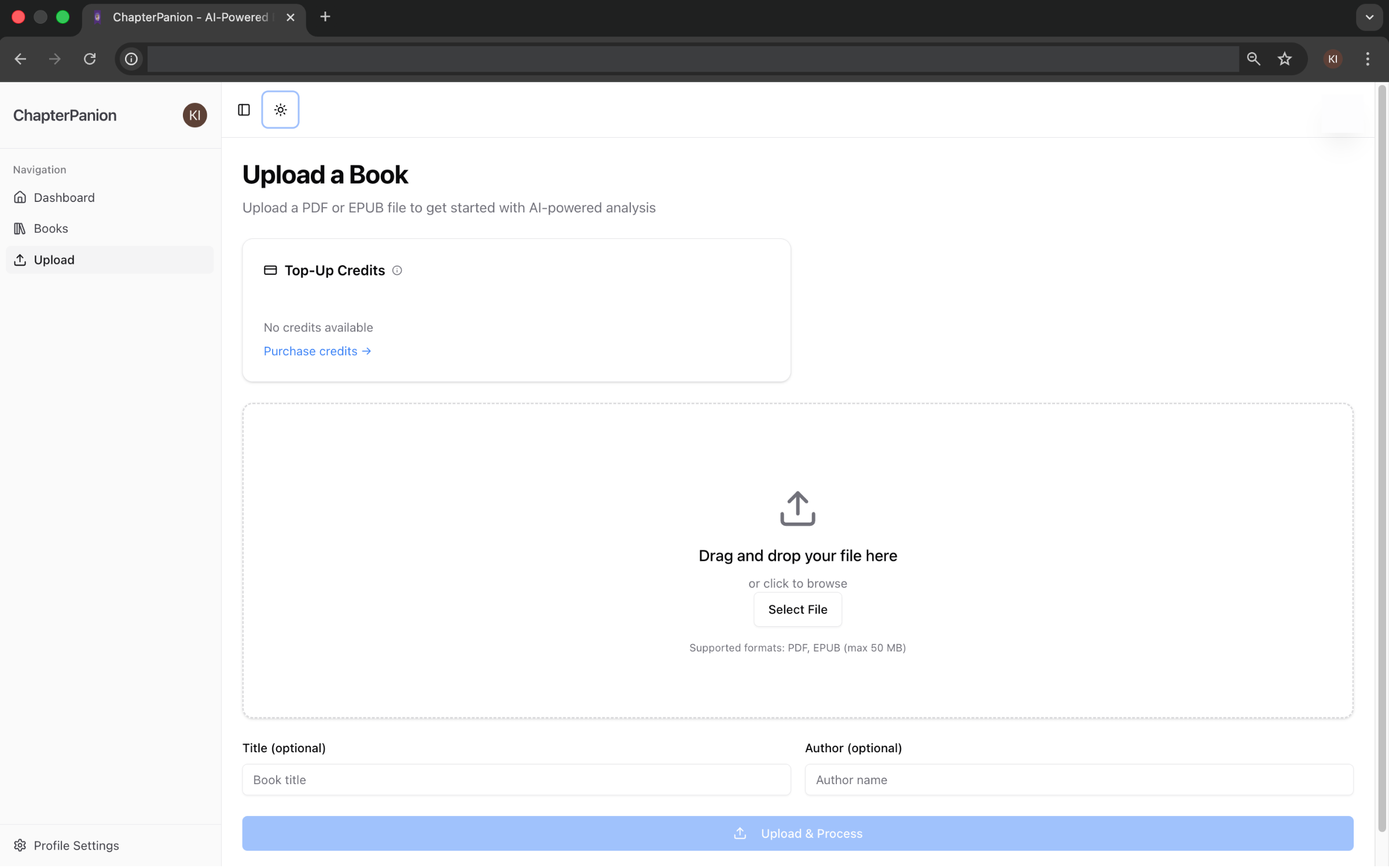 Upload interface showing drag and drop zone